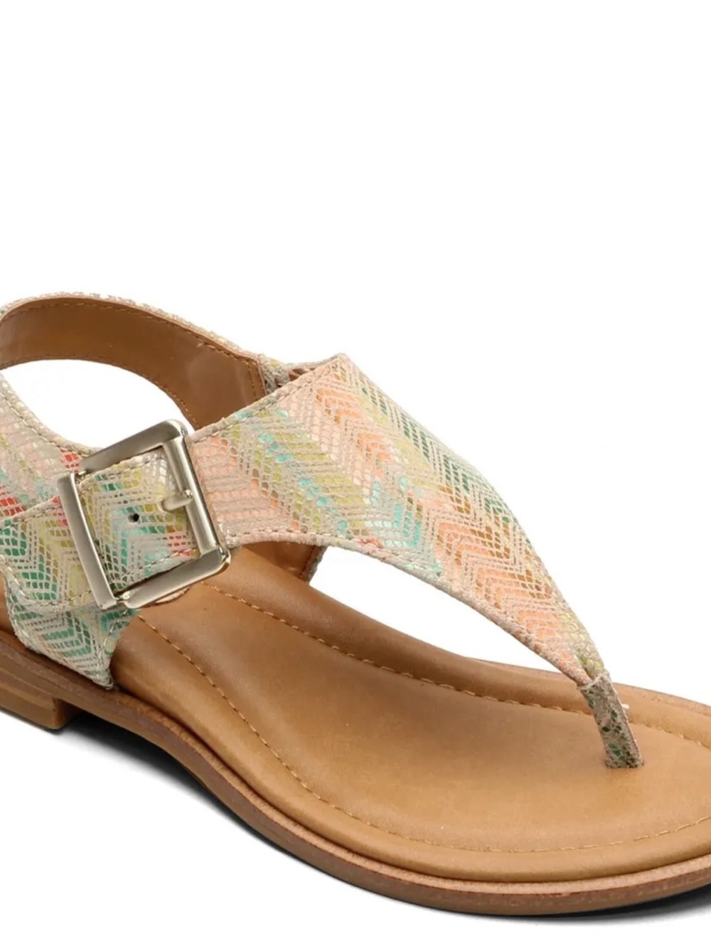 COMFORTIVA Women's Size 6.5 DAFNEY Leather Thong Sandal GREEN/MULTI